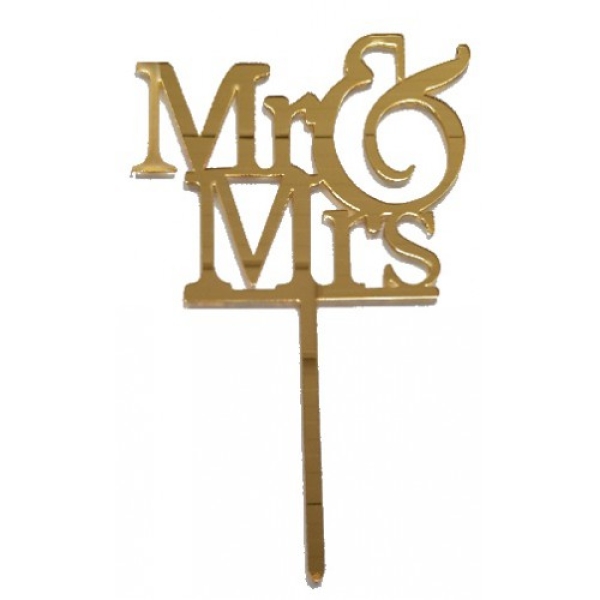 Cake Topper - MR & MRS - Gold